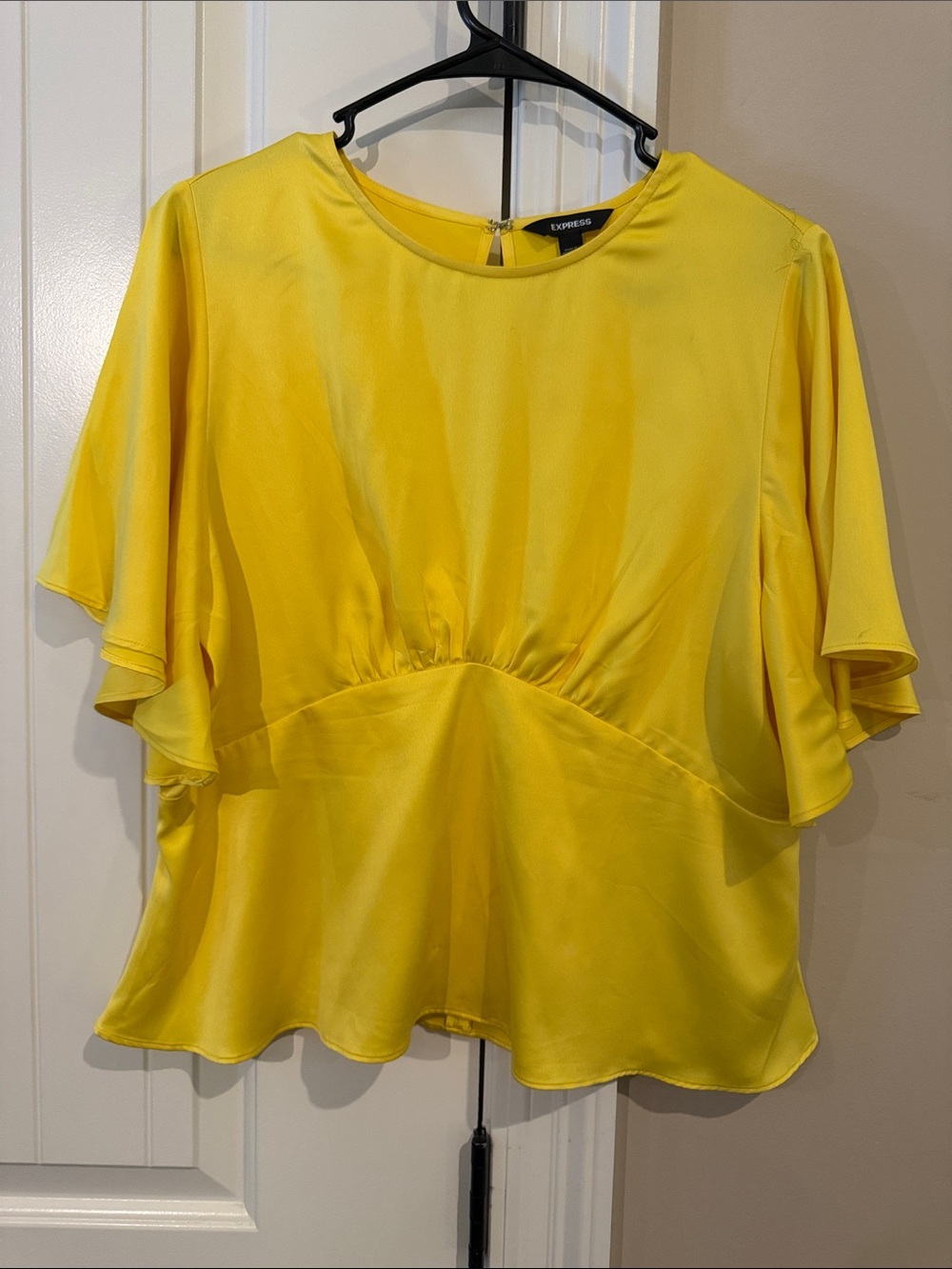 Express Yellow Flutter-Sleeve Peplum Blouse
